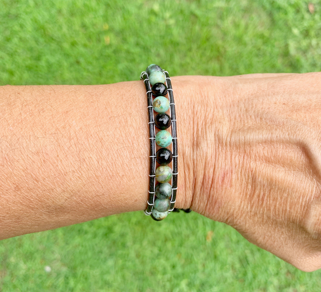 1-Wrap African Turquoise and Black Agate