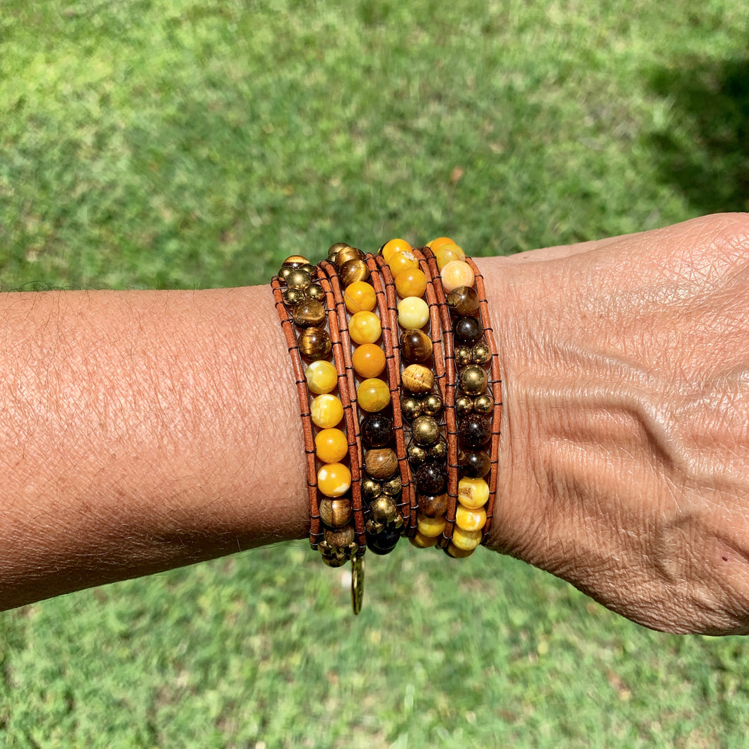 4-Wrap Yellow Agate and Tiger's Eye
