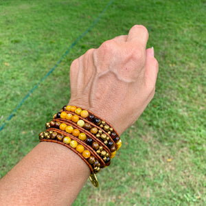 4-Wrap Yellow Agate and Tiger's Eye