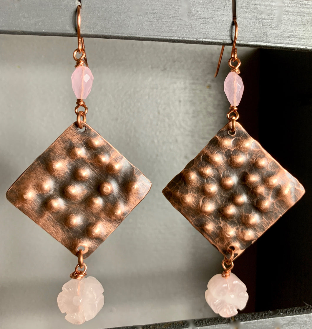 Copper and Rose Quartz Earrings
