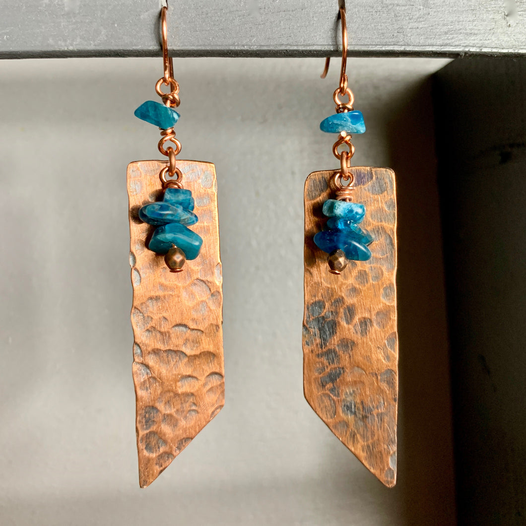 Copper Earrings with Apatite Stones