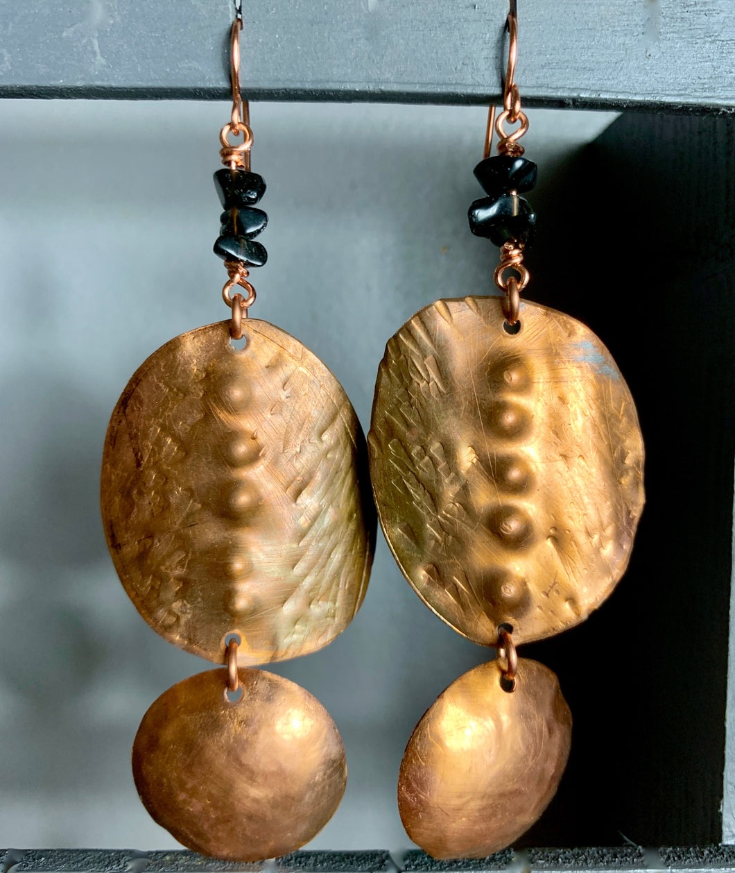 Copper and Black Agate Earrings
